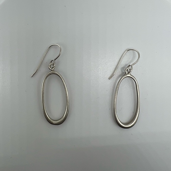925 STERLING SILVER Oval Drop Dangle Small Hoop Earrings - Picture 2 of 4